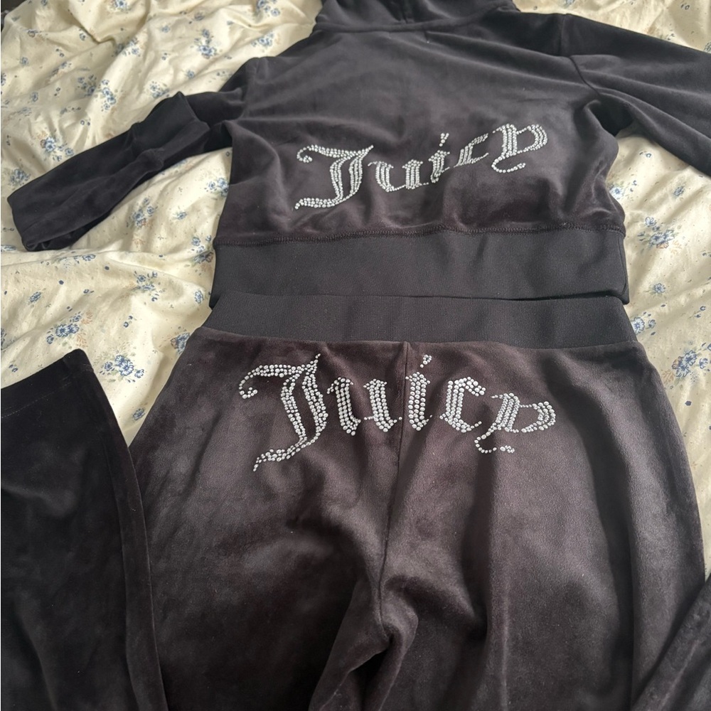 Juicy Couture Dark Velour Set with Rhinestone Logo
